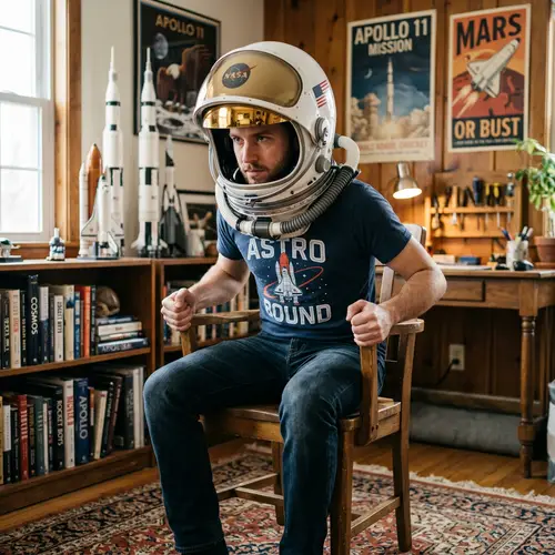 Astronaut Helmet on Chair - Space Adventure Imagery