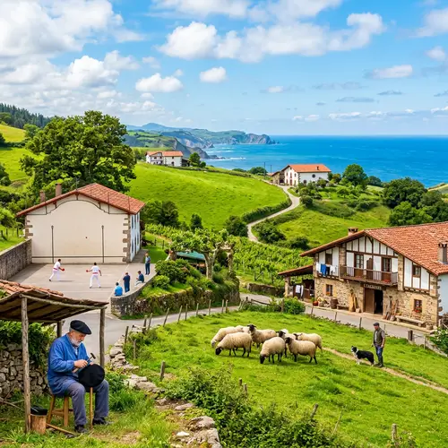 Basque Country Landscape: Rolling Hills & Traditional Farmhouses