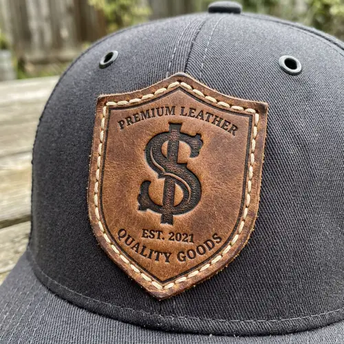 Leather Shield Patch for Caps with Dollar Sign