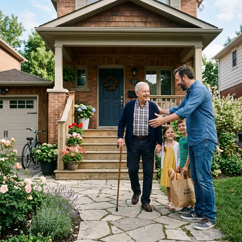 Warm Welcome: Grandpa and Kids with Bread