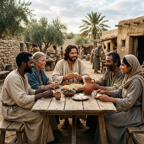 Unity and Compassion: Jesus Sharing Meal with the Poor