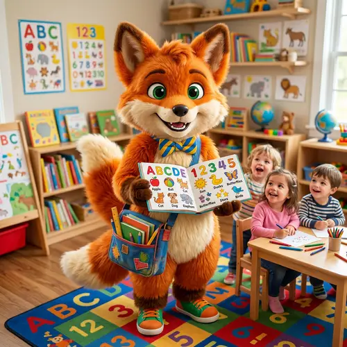Motivating Educational Fox Mascot for Kids