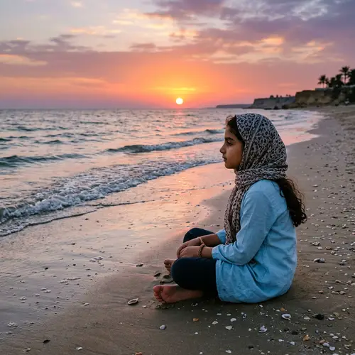 Arabic Girl Serenely Contemplating the Sea | Website Name