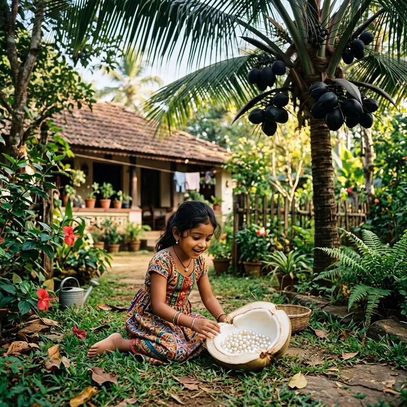 Intriguing Backyard Scene with Black Coconut Tree and Pearls