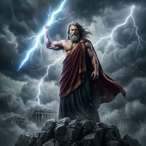 Powerful Zeus Statue: Ancient Greek God with Thunderbolt