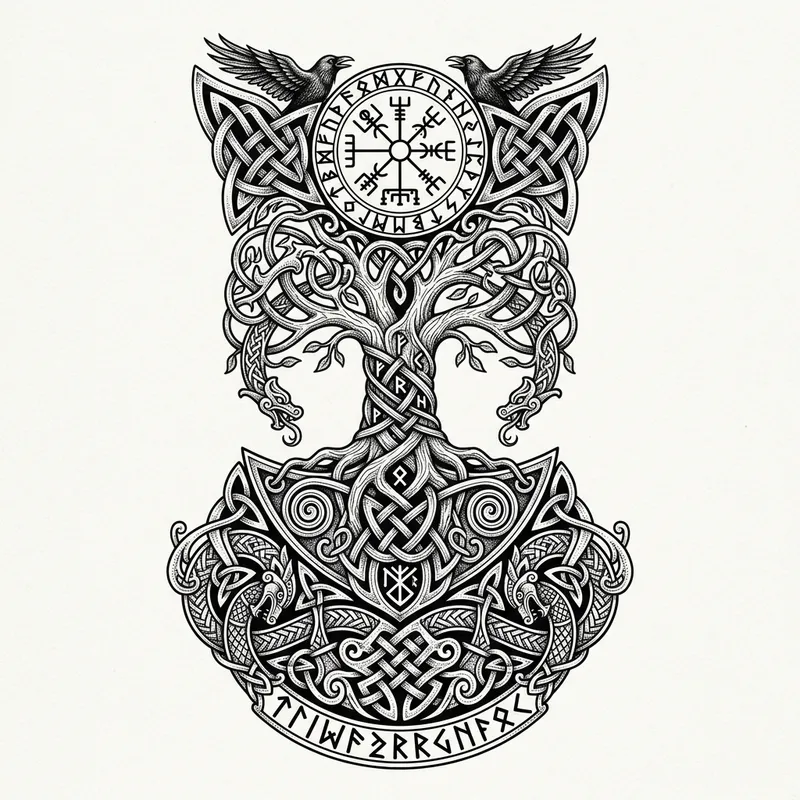 Intricate Nordic Neck Tattoo PNG Design