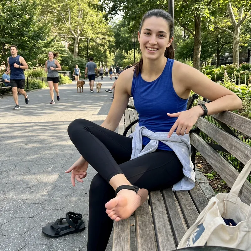 Young Woman in Sportswear Showcasing Pedicured Feet Young Woman in Sportswear Showcasing Pedicured Feet