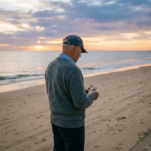 Lonely Man Reflecting on the Beach