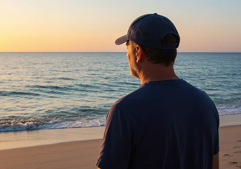 Lonely Man Reflecting on the Beach