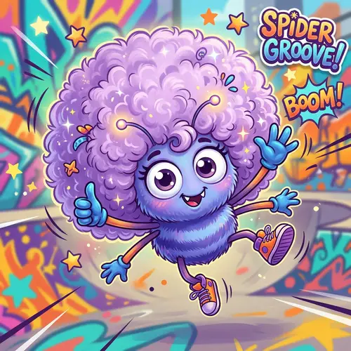 Vibrant Spider Mascot with Afro - Cartoon Art