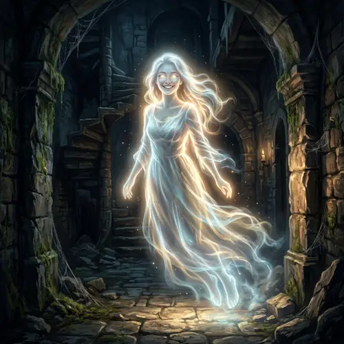 Ghost Smiling Luminously - Enigmatic Digital Illustration