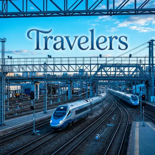 Travelers Train Theme Background Design in Blue Color Palette