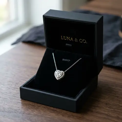Heart Necklace in Black Box - Hyperrealistic Photo