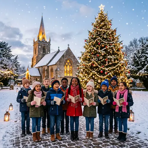 Children Singing Christmas Carols | Festive Scene with Diverse Kids