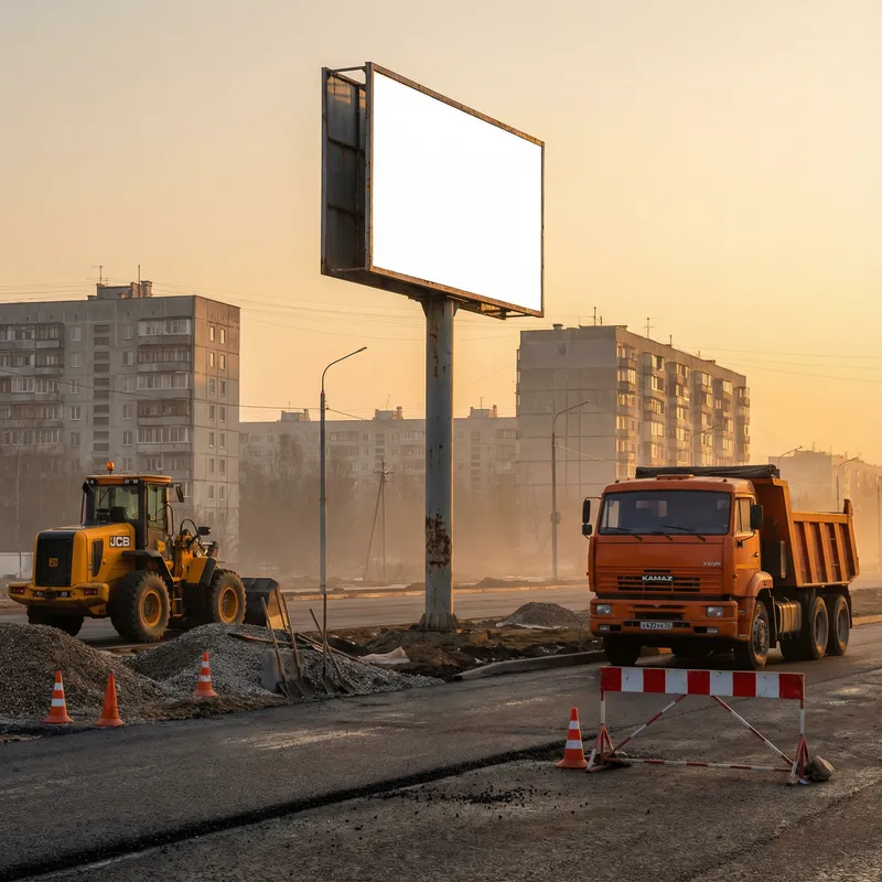Road Construction Site in Noginsk - 8K Ultra-Realistic Photo