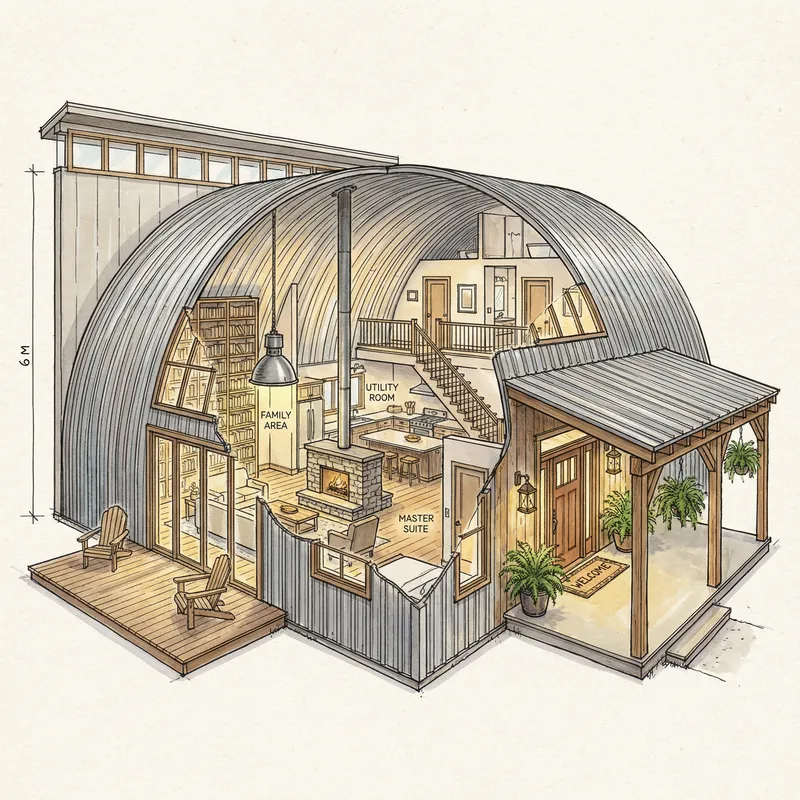 Spacious Two-Story Loft Quonset Hut Design