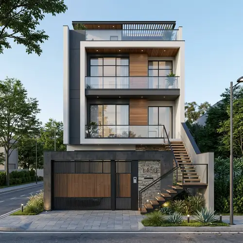 Modern House Design with Grand Gate and Staircase | 14x50 ft