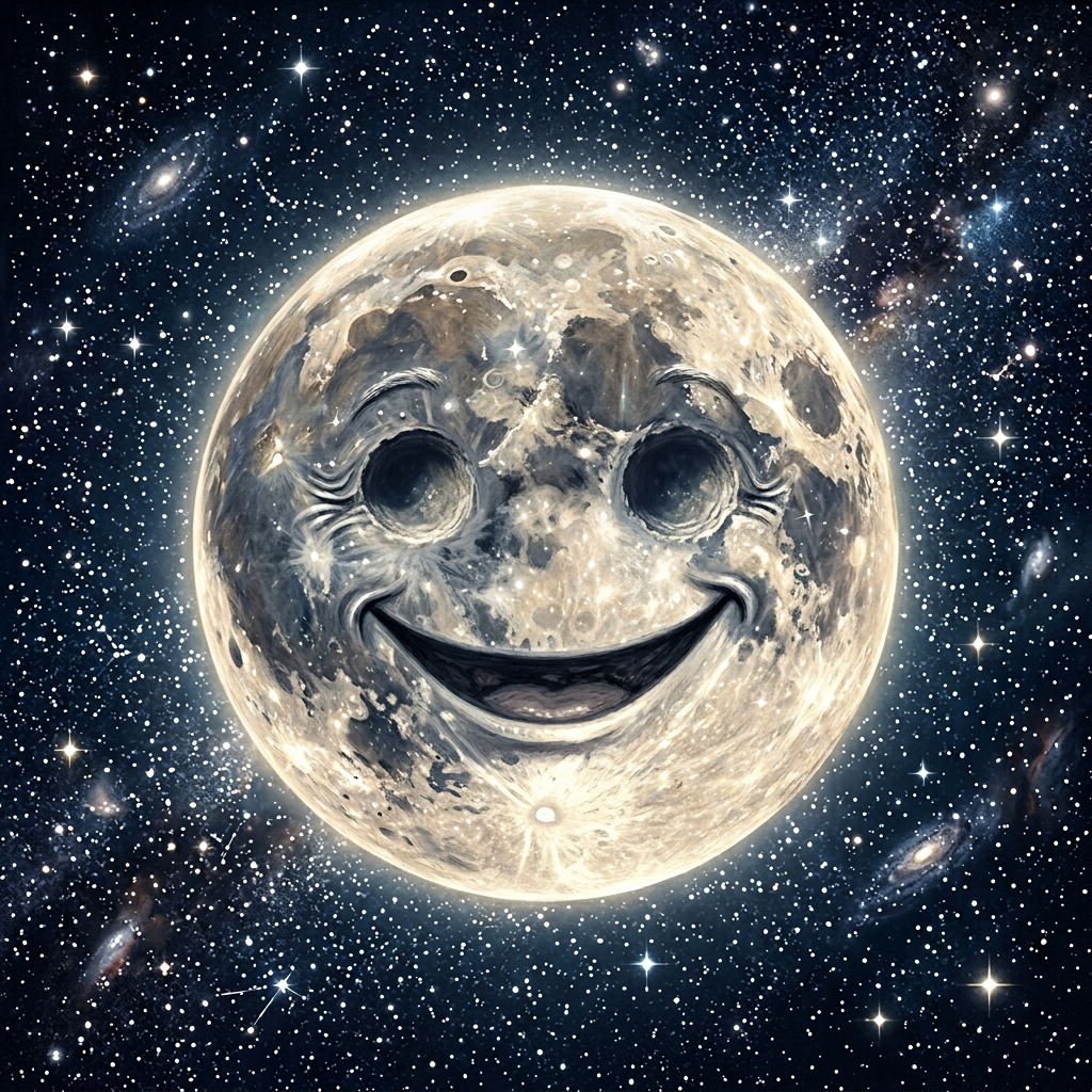 Smiling Playful Moon in a Starry Night Sky | AI Art Generator