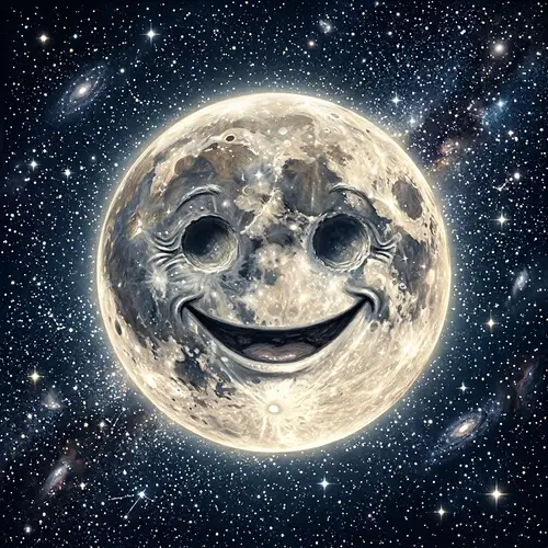 Smiling Playful Moon in a Starry Night Sky