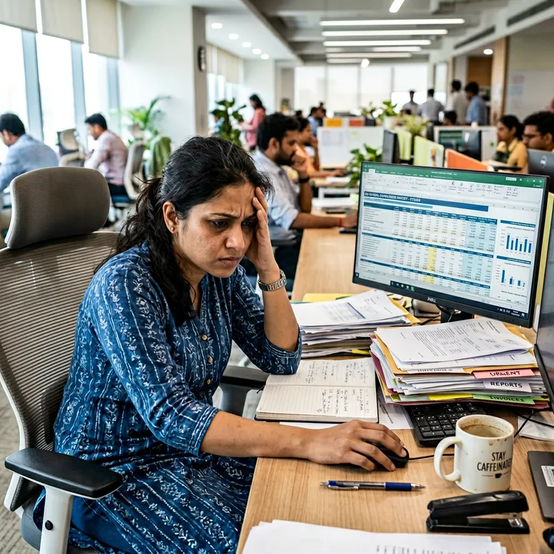 Stressed Person at Computer | Office Stress Image