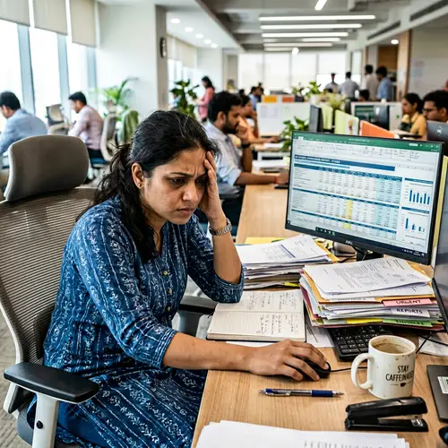 Stressed South Asian Female at Work | Office Stress Image