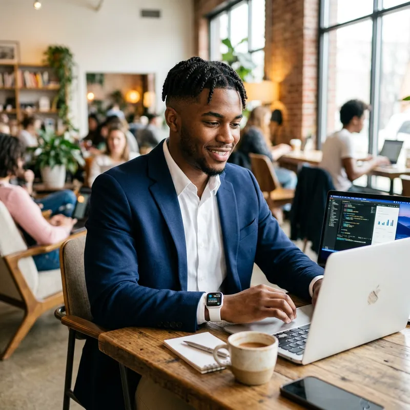 Stylish Young Man with Watch and Laptop