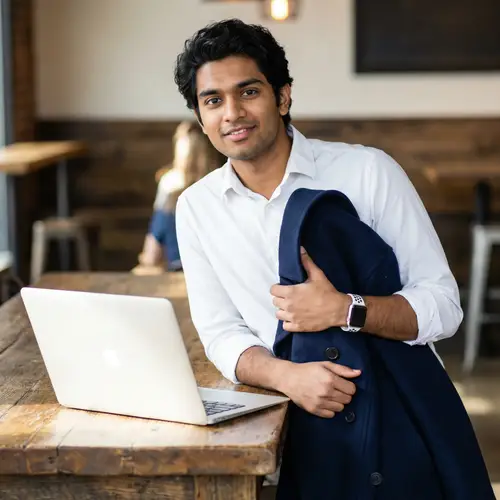 Stylish 20-Year-Old in White Shirt & Blue Coat