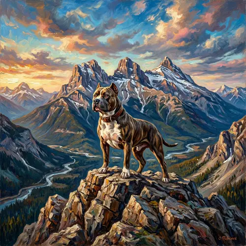 Majestic American Bully Dog on Mountain Peak