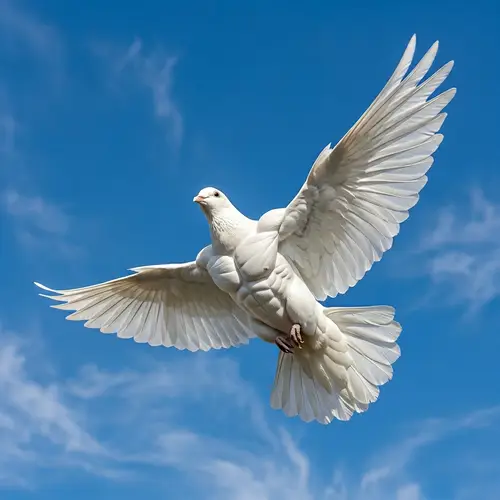 Muscular White Dove Soaring High in Clear Sky