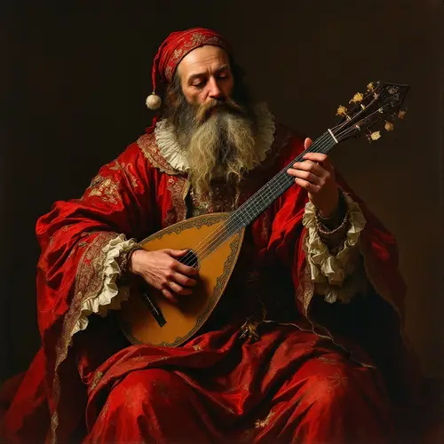 Red Tiefling Playing Lute in Fine Clothing