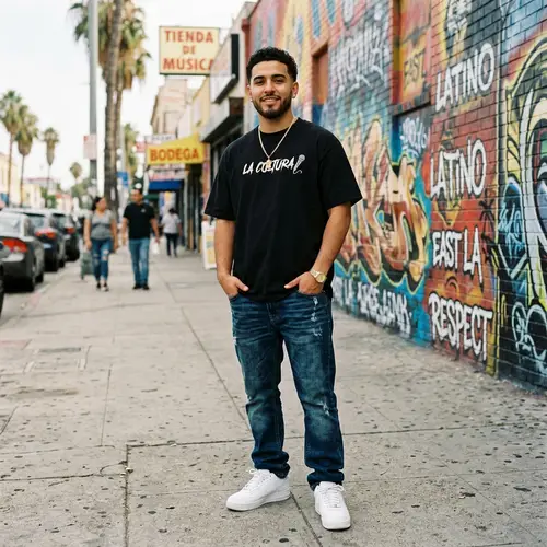 Hispanic Rapper in Black Shirt and Denim Style