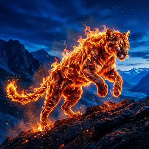 Fiery Puma: Majestic Wild Cat in Vibrant Colors
