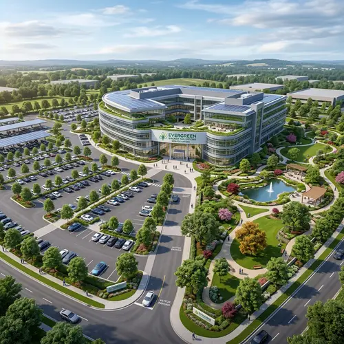 Modern Energy Tech Office Design with Parking & Gardens