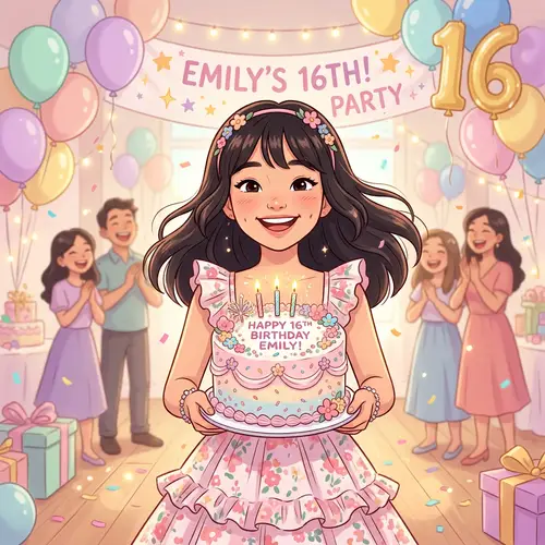 Young Asian Girl's Joyous 16th Birthday Celebration
