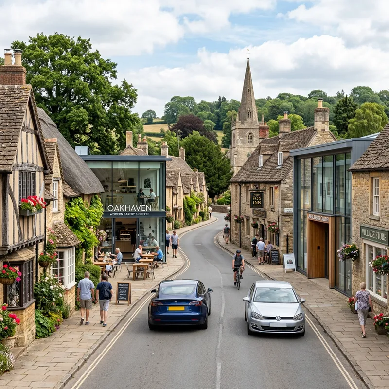 Modern Technology Cars in a Charming Village Modern Technology Cars in a Charming Village