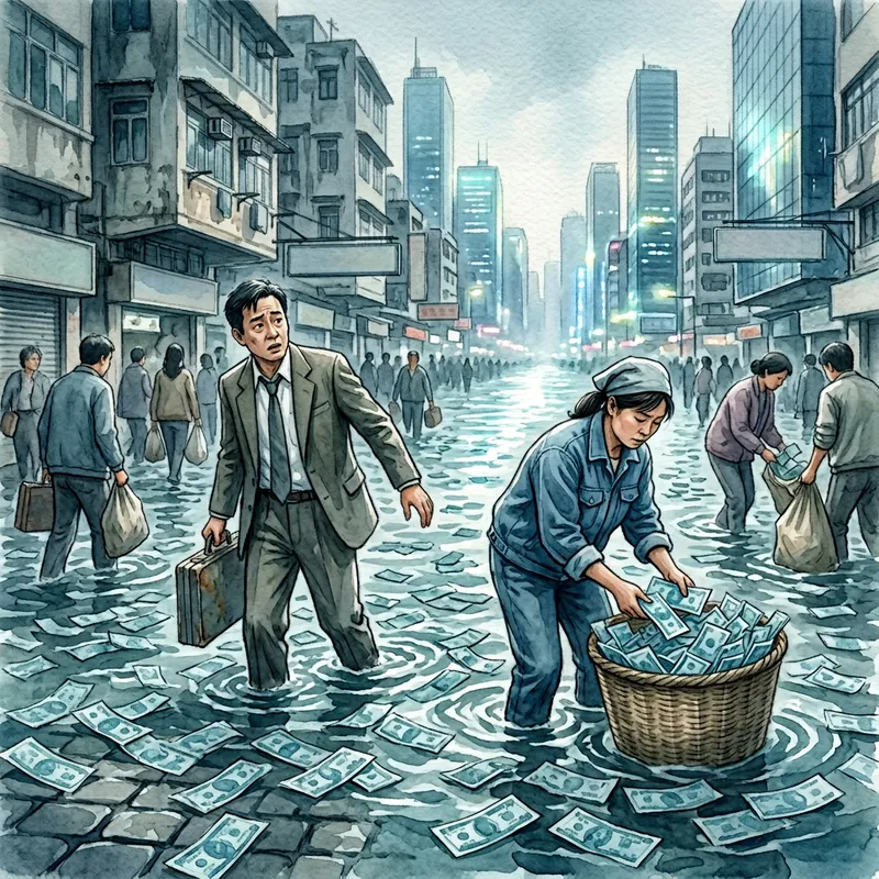 Knee-Deep in Currency: A 90s Asian City Scene