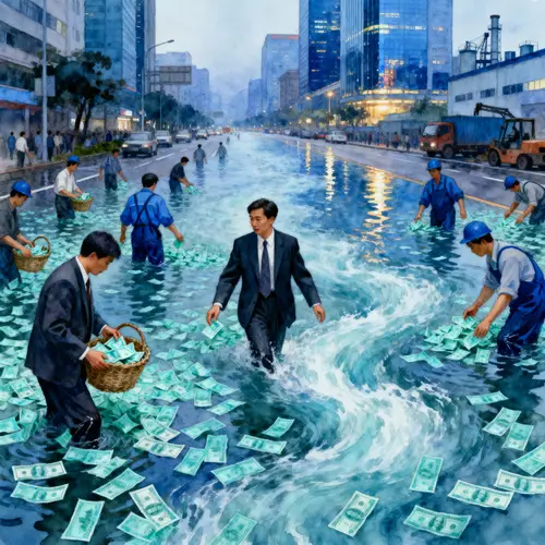 Knee-Deep in Currency: A 90s Asian City Scene