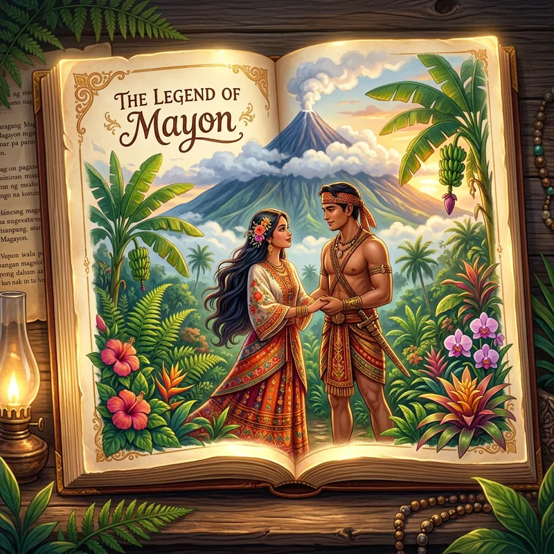 Filipino Folklore: Daragang Magayon and Panganoron - Visualized Storybook Scene Filipino Folklore: Daragang Magayon and Panganoron - Visualized Storybook Scene