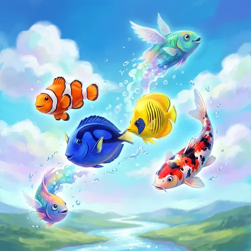 Surreal Colorful Fish in a Blue Sky