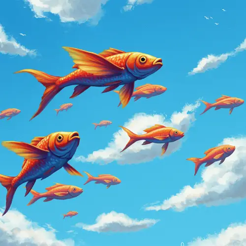 Surreal Colorful Fish in a Blue Sky