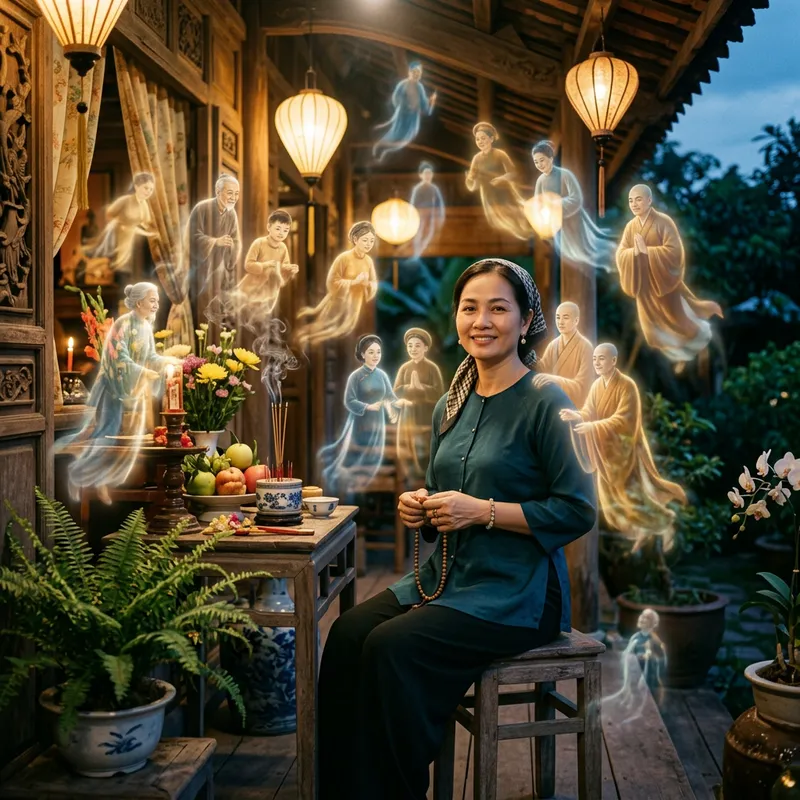Vietnamese Woman Radiates Peace Among Asian Spirits | Website Name