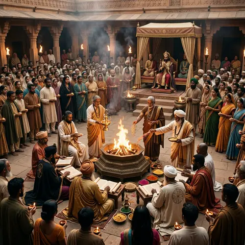 Astrologers Performing Ritual to Appease Deities for King's Welfare