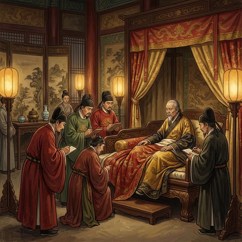 Ancient Chinese Scene: Depiction of an Aging Sovereign in Palace