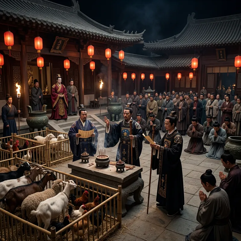 Ancient Chinese Astrologers Performing Rituals to Save the King