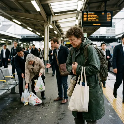 Refusing to Assist: A Lone Person Clutching Possessions