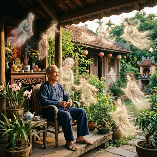Vietnamese Man Living Harmoniously Among Asian-Style Ghosts