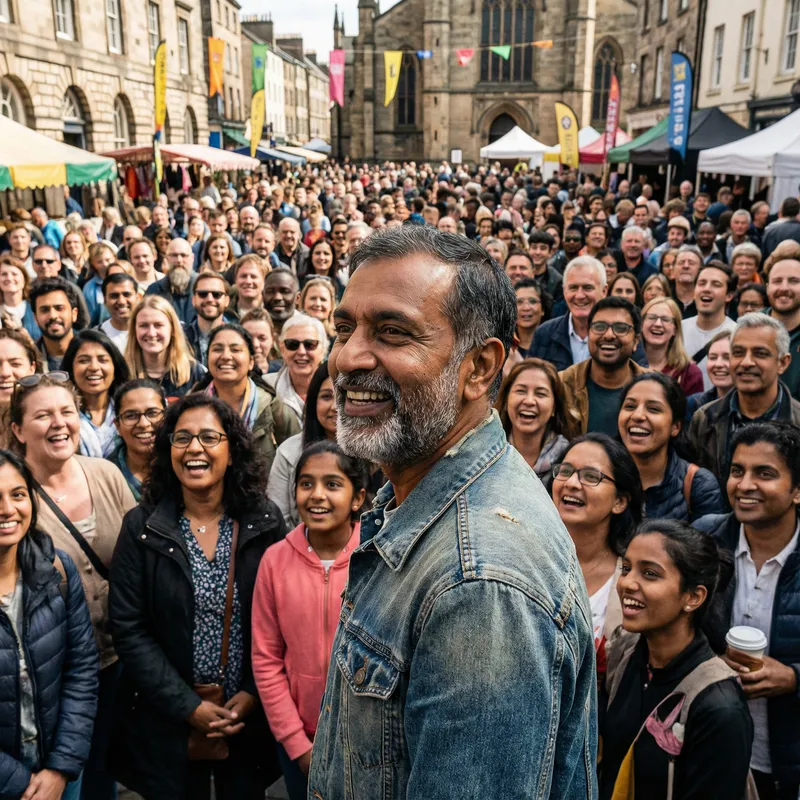 Realistic Portrait of Vietnamese Man Amid Crowd, Wide Format Shot