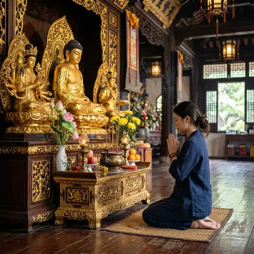 Temple Visit: Praying to Buddha and Bodhisattvas in Serene Environment