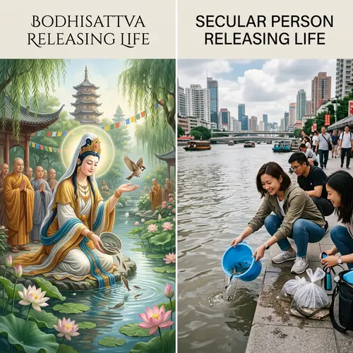 Bodhisattva vs Secular Person Releasing Life: A Contrast
