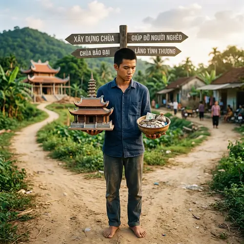 Vietnamese Man Deciding: Build Temple or Aid Impoverished?